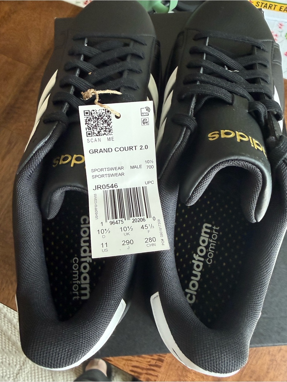 adidas Black and White Grand Court 2.0 Sneakers with Gold Logo